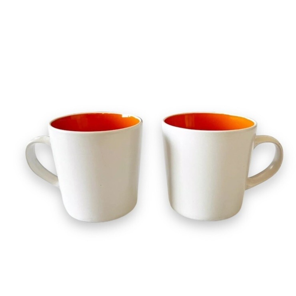 Oneida Color Burst Stoneware Mug Set 2 Orange White Replacements Bold Funky Mugs